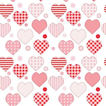 Cute seamless love pattern with pink patchwork hearts and buttons Stock Illustration