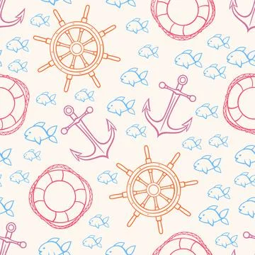 Cute seamless marine background Stock Illustration