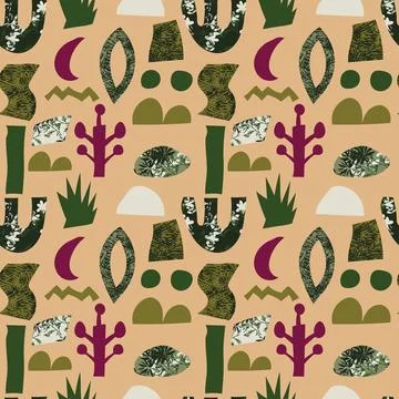 Cute seamless pattern with abstract aesthetic floral shapes. Infinity backg.. Illustrazione stock