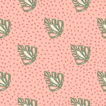 Cute seamless pattern with abstract grey ornamental monstera shapes. Pastel p Stock Illustration