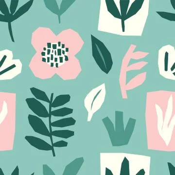 Cute seamless pattern with abstract paper cut out collage of organic shapes Illustrazione stock