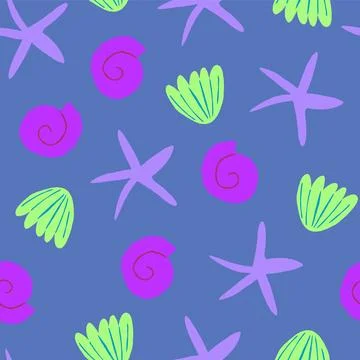 Cute seamless pattern with algae, corals and seashells Stock Illustration