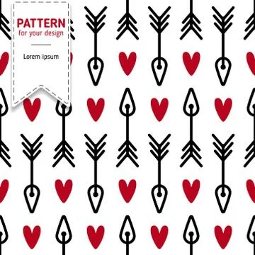 Cute seamless pattern with arrows and hearts. Romantic Boho style Stock Illustration
