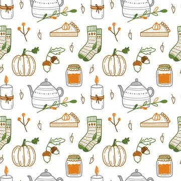 Cute seamless pattern with autumn elements Stock Illustration