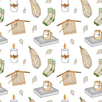 Cute seamless pattern with autumn elements Stock Illustration