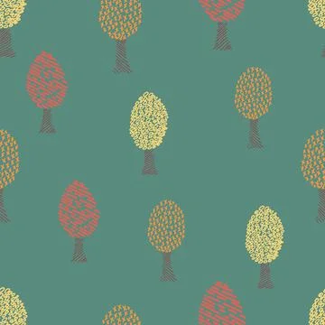 Cute seamless pattern with autumn trees on green background. Pattern for text イラスト素材