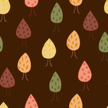 Cute seamless pattern with autumn trees on dark brown background. Pattern for Illustrazione stock