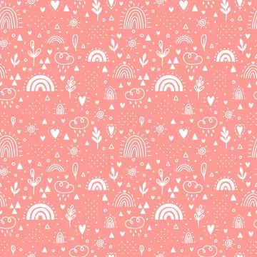 Cute seamless pattern. Background with rainbows. Nursery design. Trendy tex.. Stock Illustration