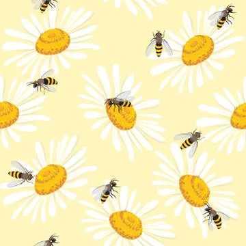 Cute seamless pattern with bees and flowers. Vector illustration EPS10 Stock Illustration
