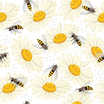 Cute seamless pattern with bees and flowers. Vector illustration EPS10 Illustrazione stock