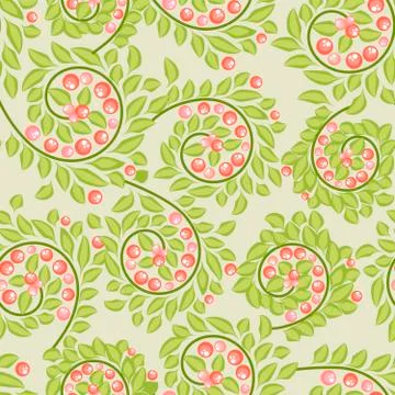 Cute seamless pattern with berries and leaves Stock Illustration