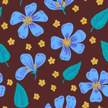 Cute seamless pattern with big blue flowers. Stock Illustration