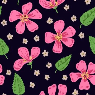 Cute seamless pattern with big pink flowers. Stock-Illustration