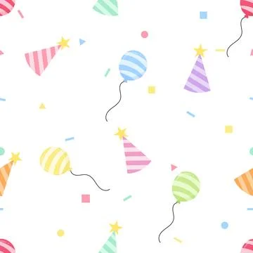 Cute seamless pattern with birthday party hats and balloons イラスト素材