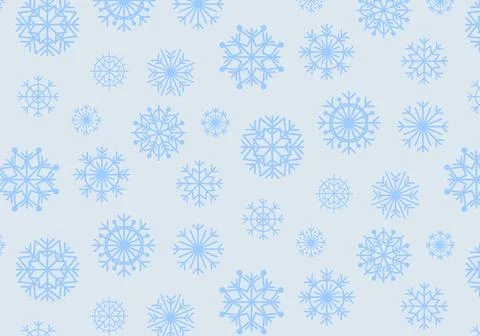 Cute seamless pattern of blue snowflakes of various shapes and sizes. Stock Illustration