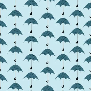 Cute Seamless pattern with blue umbrellas on blue background Illustrazione stock