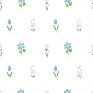 Cute seamless pattern with blue wildflowers. hand drawn background for textile Illustrazione stock