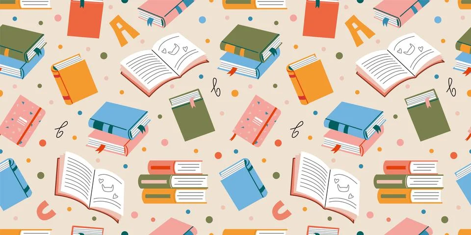 Cute Seamless pattern with books. Reading and education concept. Trendy moder Stock Illustration