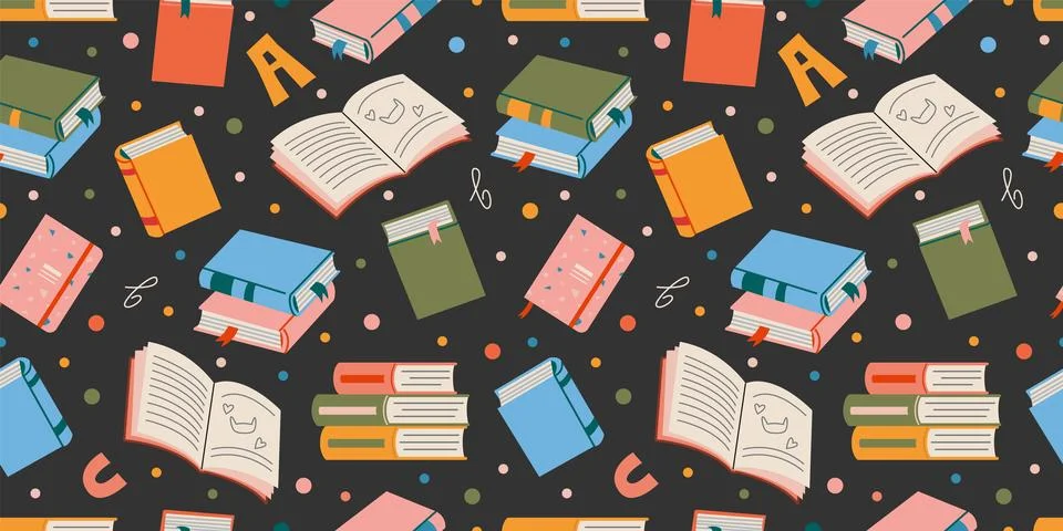 Cute Seamless pattern with books. Reading and education concept. Trendy moder Illustrazione stock