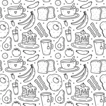 Cute seamless pattern with breakfast food Stock Illustration