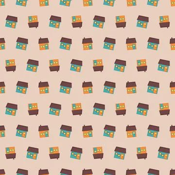 Cute seamless pattern with bright rustic houses on background. Stockillustratie