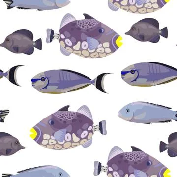 Cute seamless pattern with bright tropical coral fishes. Stock Illustration