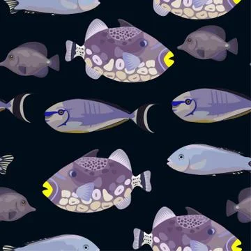 Cute seamless pattern with bright tropical coral fishes. Stock Illustration