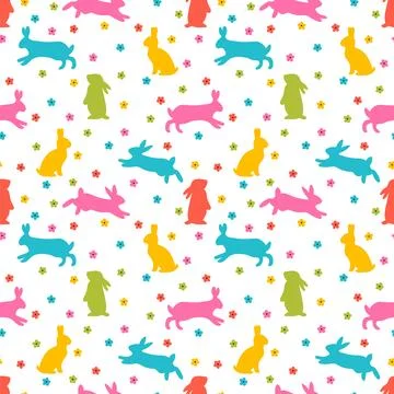 Cute seamless pattern with bunnies and daisies. Easter floral background. R.. Illustrazione stock