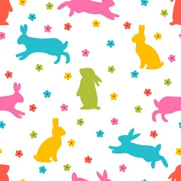 Cute seamless pattern with bunnies and daisies. Easter background. Rabbit, .. 스톡 일러스트