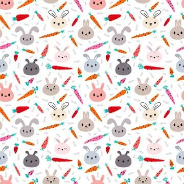 Cute seamless pattern with bunnies and carrots. Hand drawn background with .. Stockillustratie