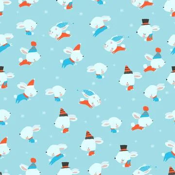 Cute Seamless Pattern with Bunnies on Blue Background Stock Illustration