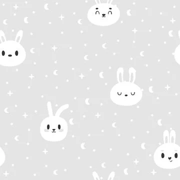 Cute seamless pattern with bunny. Hand drawn background with cartoon rabbit.. Stock Illustration