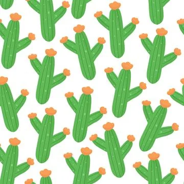 Cute seamless pattern with cacti in cartoon style for print. Green cactus with Illustrazione stock