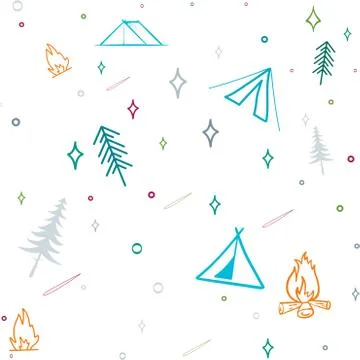 Cute seamless pattern camping in the woods.vector illustration for you design Stock Illustration