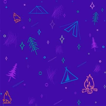 Cute seamless pattern camping in the woods.vector illustration for you design Illustrazione stock