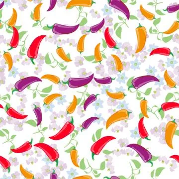 Cute seamless pattern with cartoon Chili peppers Stock Illustration