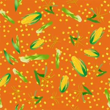 Cute seamless pattern with cartoon corn and corn grains Illustrazione stock