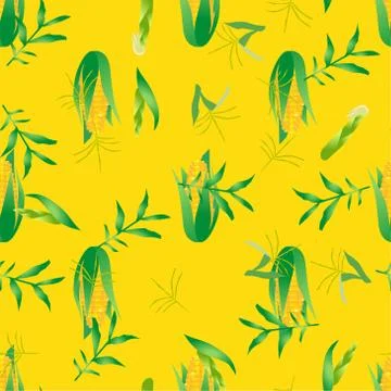 Cute seamless pattern with cartoon corn on yellow background Ilustración de archivo
