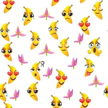 Cute seamless pattern with cartoon emoji fruits Illustration