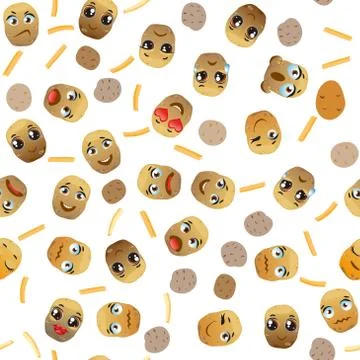 Cute seamless pattern with cartoon emoji potatoes Ilustración de archivo