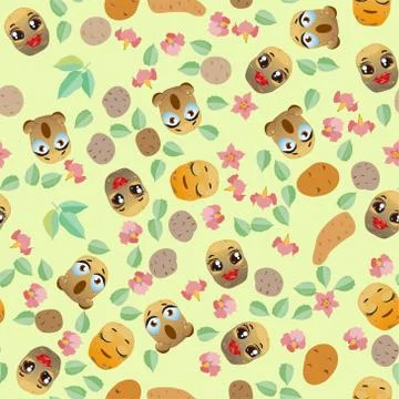 Cute seamless pattern with cartoon emoji potatoes Illustrazione stock
