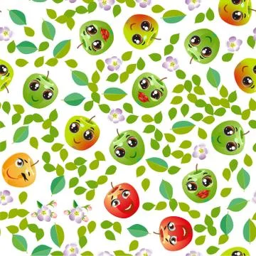 Cute seamless pattern with cartoon emoji fruits Illustrazione stock