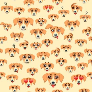 Cute seamless pattern with cartoon emoji dog Illustrazione stock