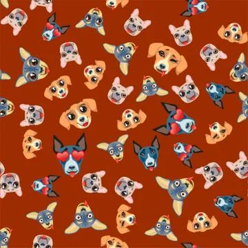 Cute seamless pattern with cartoon emoji dog Illustrazione stock