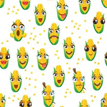 Cute seamless pattern with cartoon emoji corn Stock Illustration