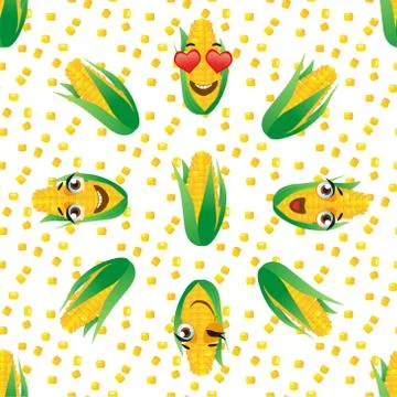 Cute seamless pattern with cartoon emoji corn Stock Illustration