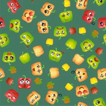 Cute seamless pattern with cartoon emoji Bell pepper Иллюстрация