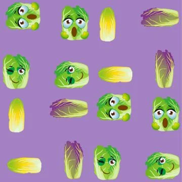 Cute seamless pattern with cartoon emoji Chinese cabbage Stock Illustration
