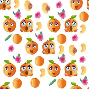 Cute seamless pattern with cartoon emoji peaches Иллюстрация