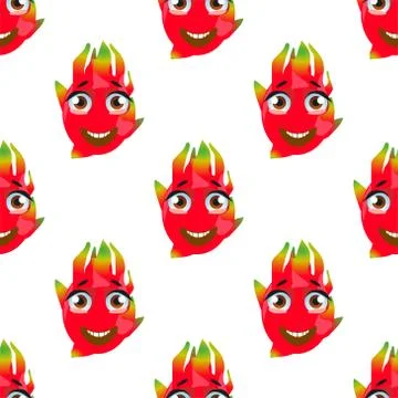Cute seamless pattern with cartoon emoji fruits pitaya イラスト素材